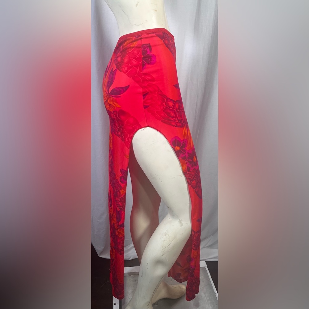 Red skirt with orange high slit on front. Great for GoGo/exotic dancers